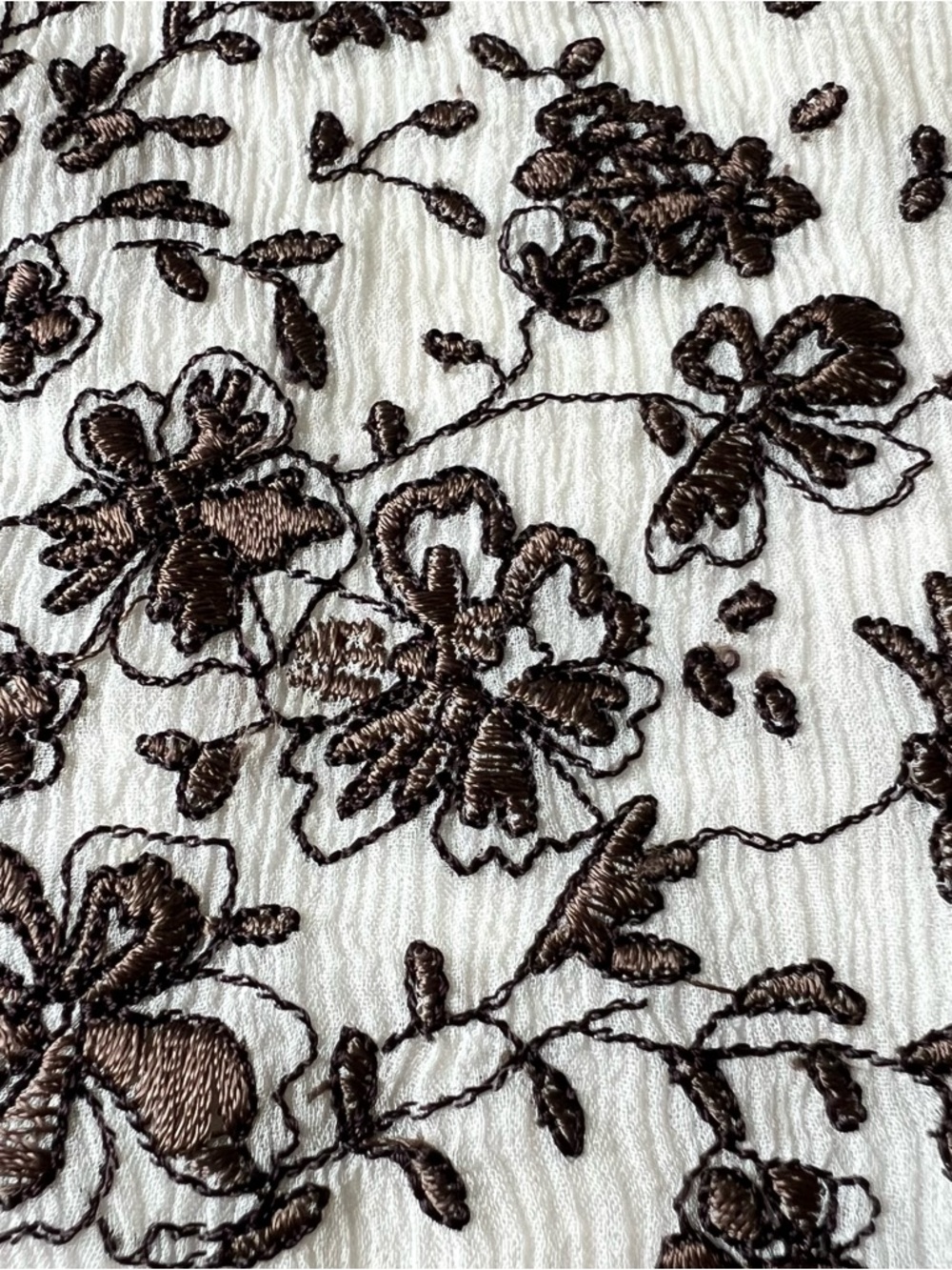 Ann Taylor Ivory Lined Silk Crepe Camisole with Brown Floral Embroidery Size 4 - Picture 5 of 11